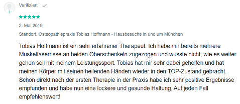 Screenshot einer 5 Sterne Positive Bewertung für Tobias Hoffmann von Patient auf Jameda