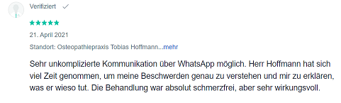 5 Sterne Positive Bewertung für Tobias Hoffmann von Patient auf Jameda