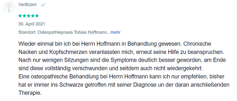 Positive Bewertung für Tobias Hoffmann von Patient auf Jameda