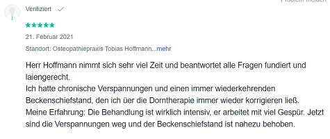 Screenshot einer Positiven Bewertung für Tobias Hoffmann von Patient auf Jameda