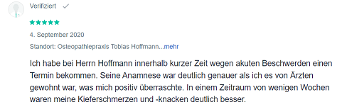 5 Sterne Positive Bewertung für Tobias Hoffmann von Patient