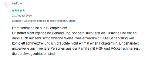 Screenshot einer Positive Bewertung für Tobias Hoffmann von Patient