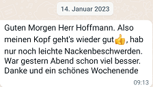 Kurzes Feedback per Whatsapp nach einer Behandlung an Tobias Hoffmann