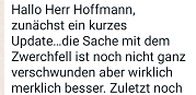 Kurze Positive Rückeldung einer Behandlung per Whatsapp an Tobias Hoffmann von einer Patientin