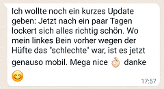 Screenshot einer Positiven Whatsapp Antwort eines Patienten von Tobias Hoffmann nach einer Behandlung