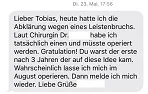 Positive Whatsapp Antwort eines Patienten von Tobias Hoffmann nach einer Behandlung